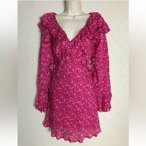 Free People Sweetest Thing Fuchsia Mini Floral Long Sleeve Dress